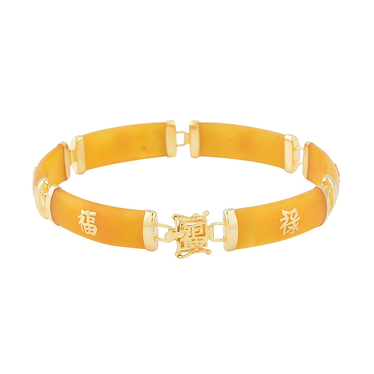 Honey Jade (D) Station Bracelet , Honey Jade Bracelet , 14K Yellow Gold Over Sterling Silver Bracelet , Symbols Bracelet , Silver Station Bracelet (6.00 In) 60.00 ctw image number 2