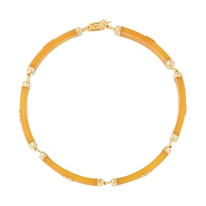 Honey Jade (D) Station Bracelet , Honey Jade Bracelet , 14K Yellow Gold Over Sterling Silver Bracelet , Symbols Bracelet , Silver Station Bracelet (6.00 In) 60.00 ctw