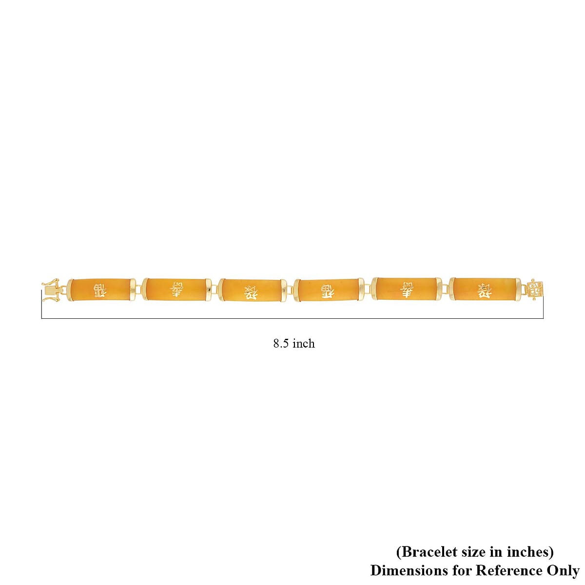 Honey Jade (D) Station Bracelet , Honey Jade Bracelet , 14K Yellow Gold Over Sterling Silver Bracelet , Symbols Bracelet , Silver Station Bracelet (6.00 In) 60.00 ctw image number 4