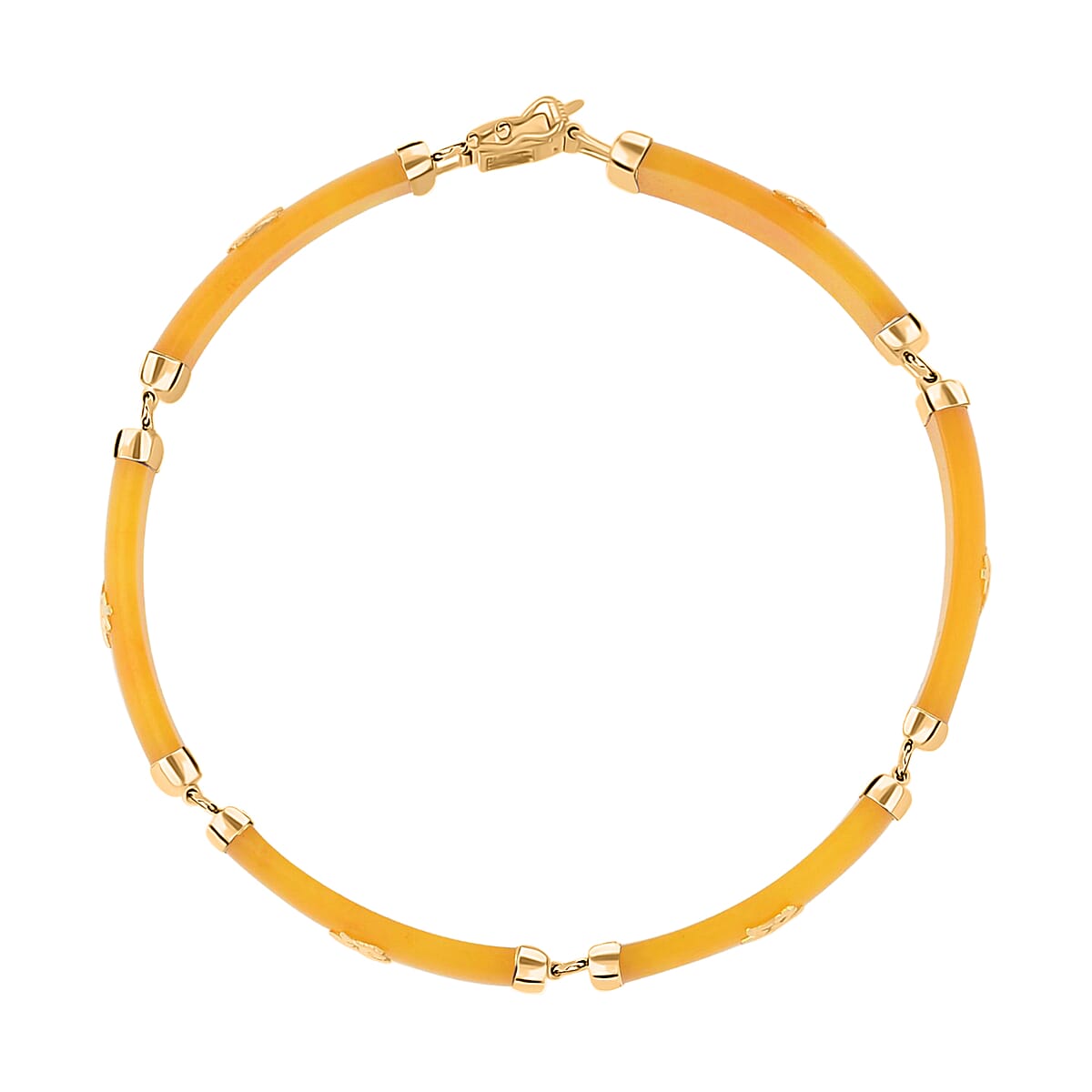 Honey Jade (D) Station Bracelet , Honey Jade Bracelet , 14K Yellow Gold Over Sterling Silver Bracelet , Symbols Bracelet , Silver Station Bracelet (6.00 In) 60.00 ctw image number 6