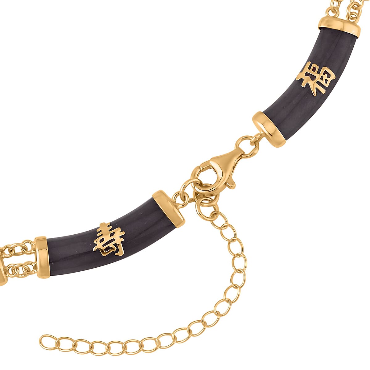 Black Jade (D) Station Necklace 18-20 Inches in 14K Yellow Gold Over Sterling Silver 96.50 ctw image number 2