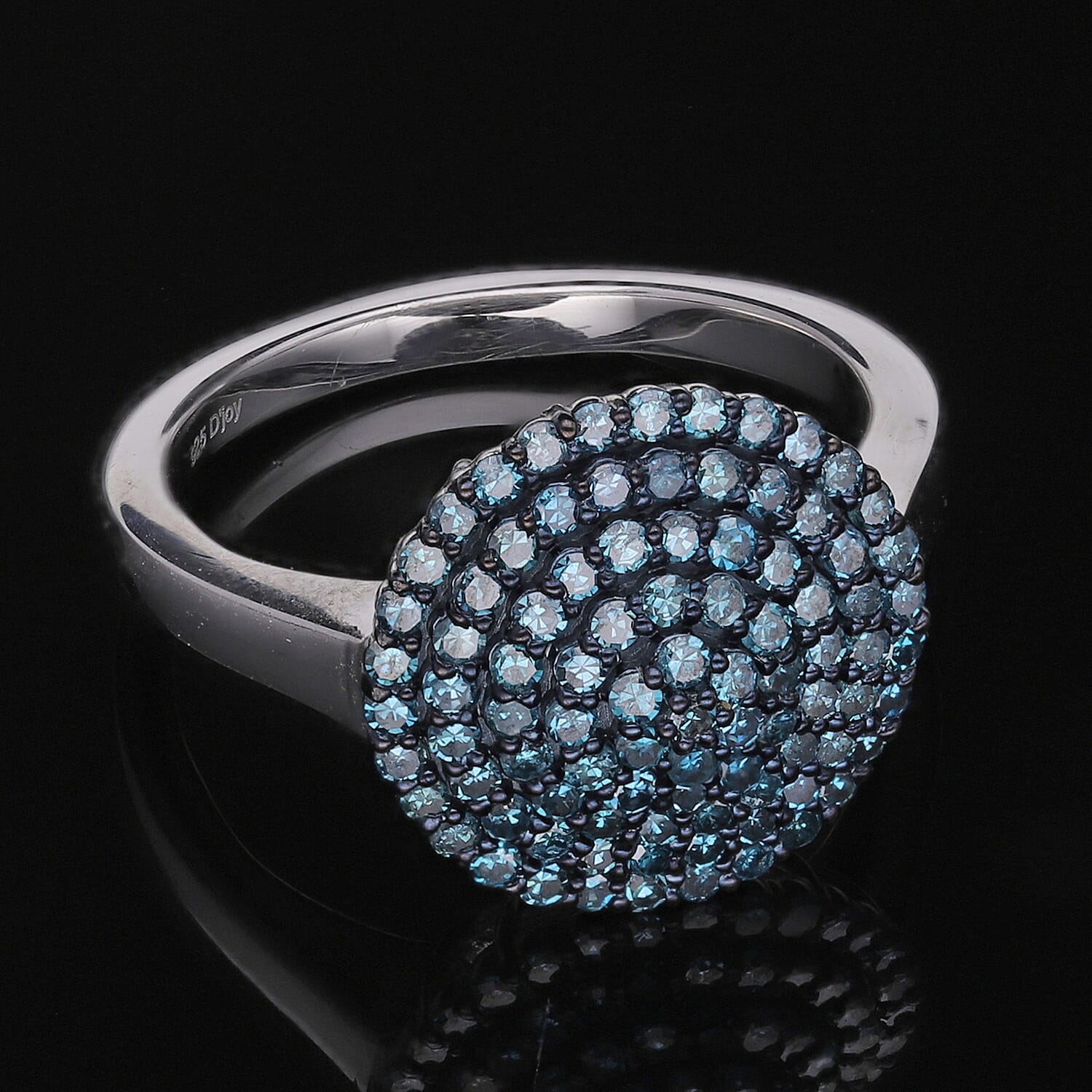 Venice Blue Diamond I1-I2 Cluster Dome Ring in Platinum Over Sterling Silver (Size 7.0) 1.00 ctw