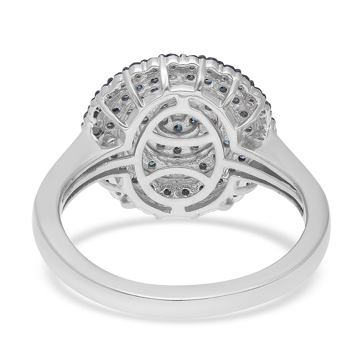 Venice Blue Diamond I1-I2 Cluster Dome Ring in Platinum Over Sterling Silver (Size 7.0) 1.00 ctw