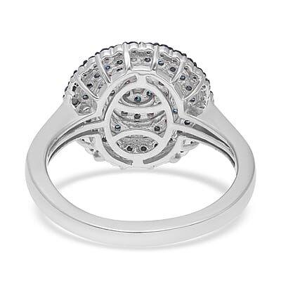 Venice Blue Diamond I1-I2 Cluster Dome Ring in Platinum Over Sterling Silver (Size 7.0) 1.00 ctw