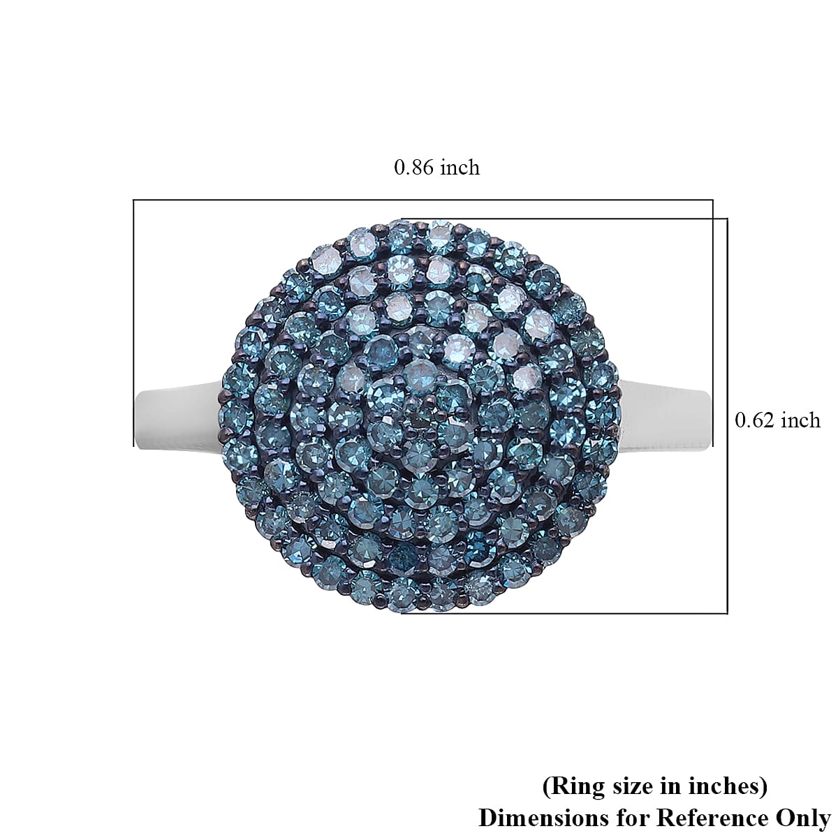 Venice Blue Diamond I1-I2 Cluster Dome Ring in Platinum Over Sterling Silver (Size 7.0) 1.00 ctw