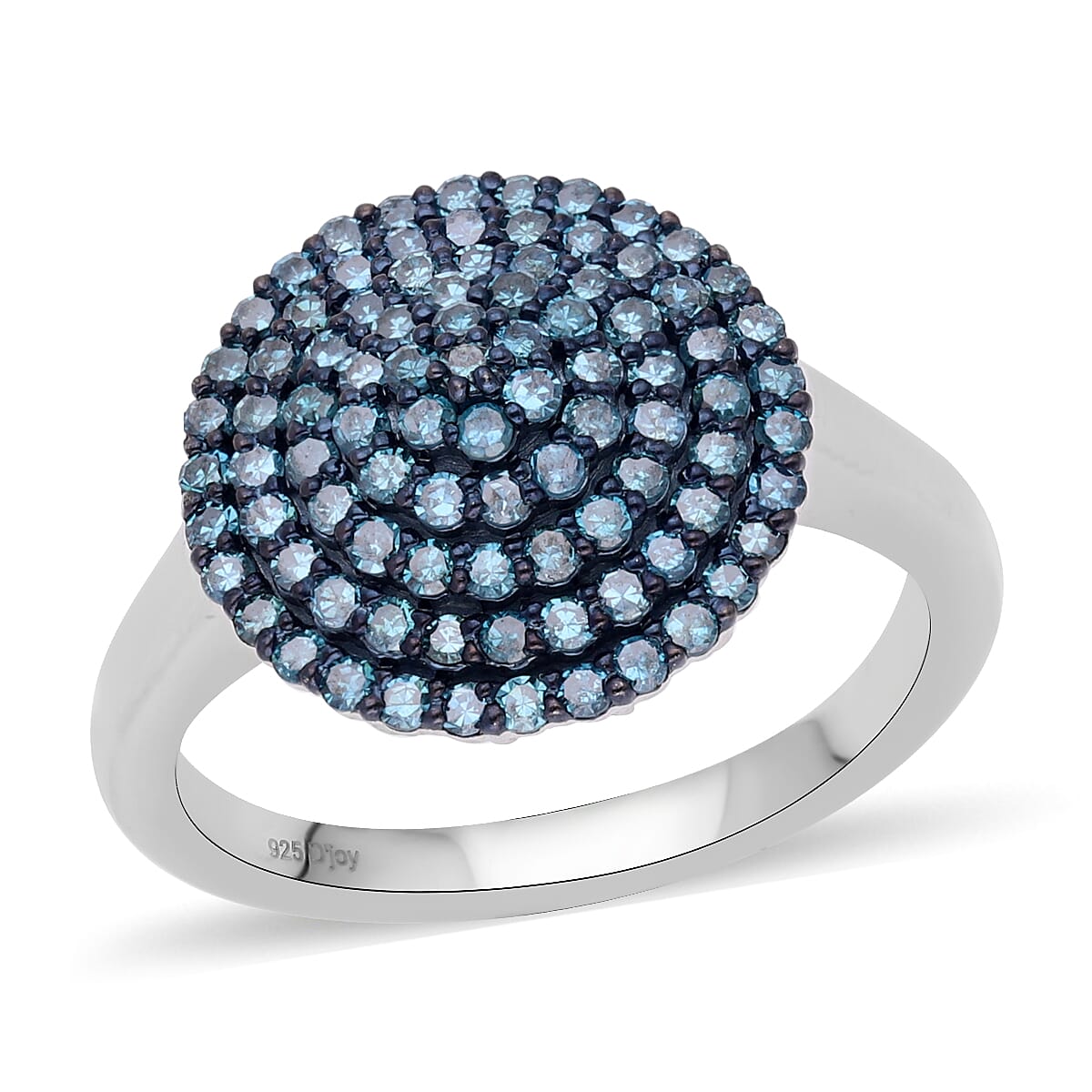Venice Blue Diamond I1-I2 Cluster Dome Ring in Platinum Over Sterling Silver (Size 8.0) 1.00 ctw
