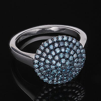 Venice Blue Diamond I1-I2 Cluster Dome Ring in Platinum Over Sterling Silver (Size 8.0) 1.00 ctw