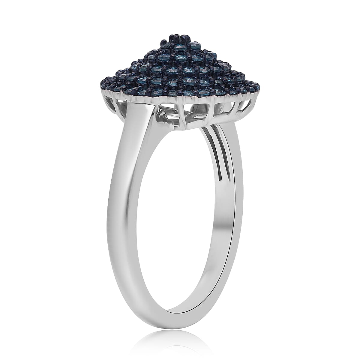 Venice Blue Diamond I1-I2 Cluster Dome Ring in Platinum Over Sterling Silver (Size 8.0) 1.00 ctw