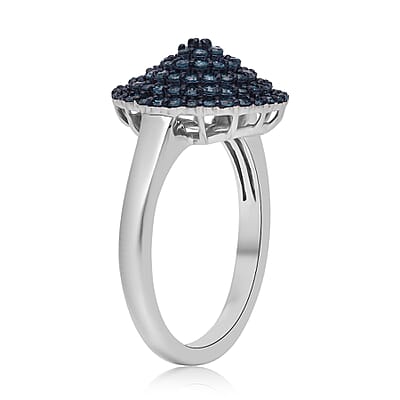 Venice Blue Diamond I1-I2 Cluster Dome Ring in Platinum Over Sterling Silver (Size 8.0) 1.00 ctw