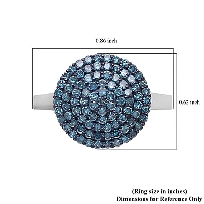 Venice Blue Diamond I1-I2 Cluster Dome Ring in Platinum Over Sterling Silver (Size 8.0) 1.00 ctw