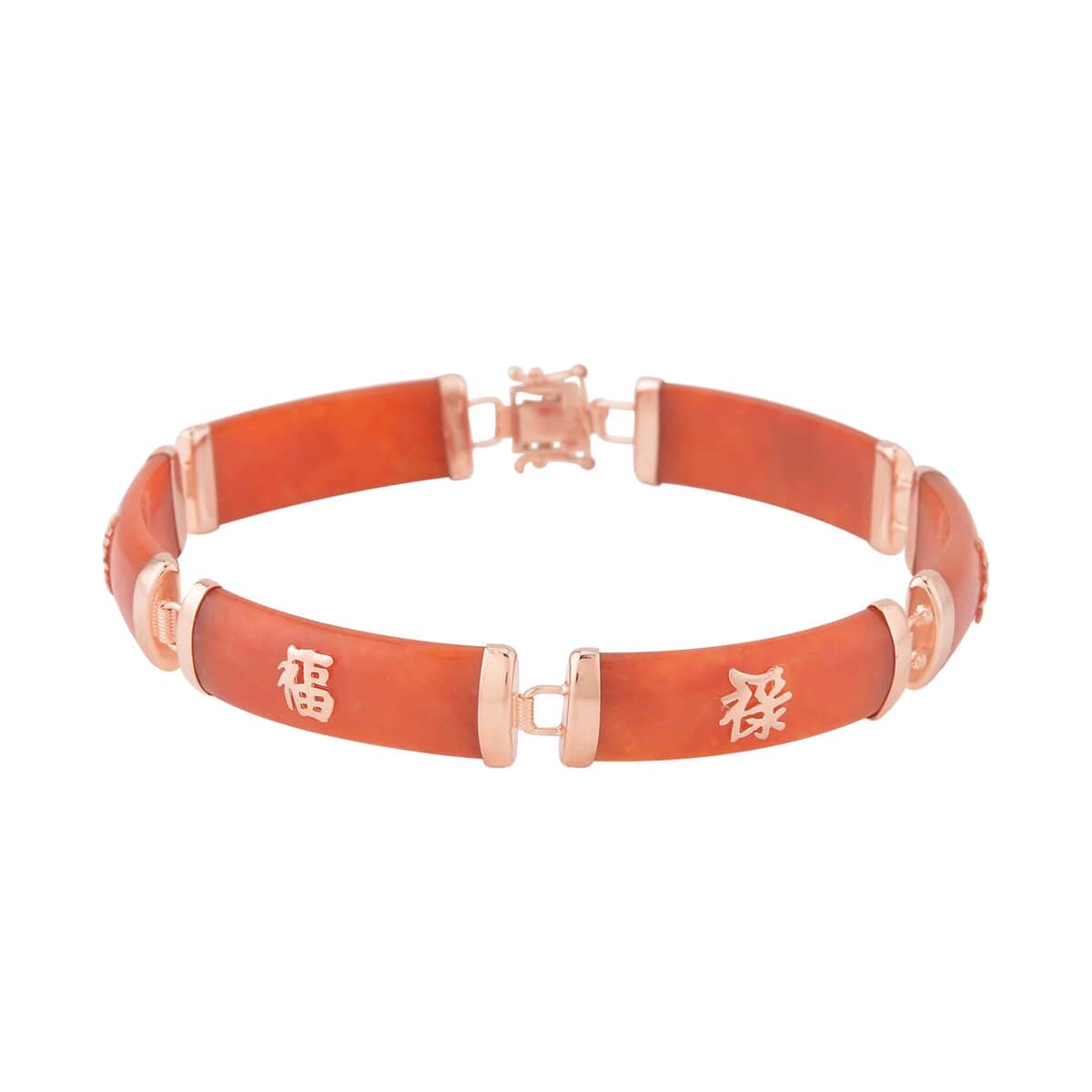 Red Jade (D) Station Bracelet , Red Jade Bracelet , 14K Rose Gold Over Sterling Silver Bracelet , Symbols Bracelet , Silver Station Bracelet (7.25 In) 60.00 ctw image number 0