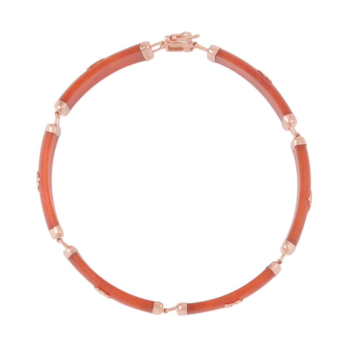 Red Jade (D) Station Bracelet , Red Jade Bracelet , 14K Rose Gold Over Sterling Silver Bracelet , Symbols Bracelet , Silver Station Bracelet (7.25 In) 60.00 ctw image number 3