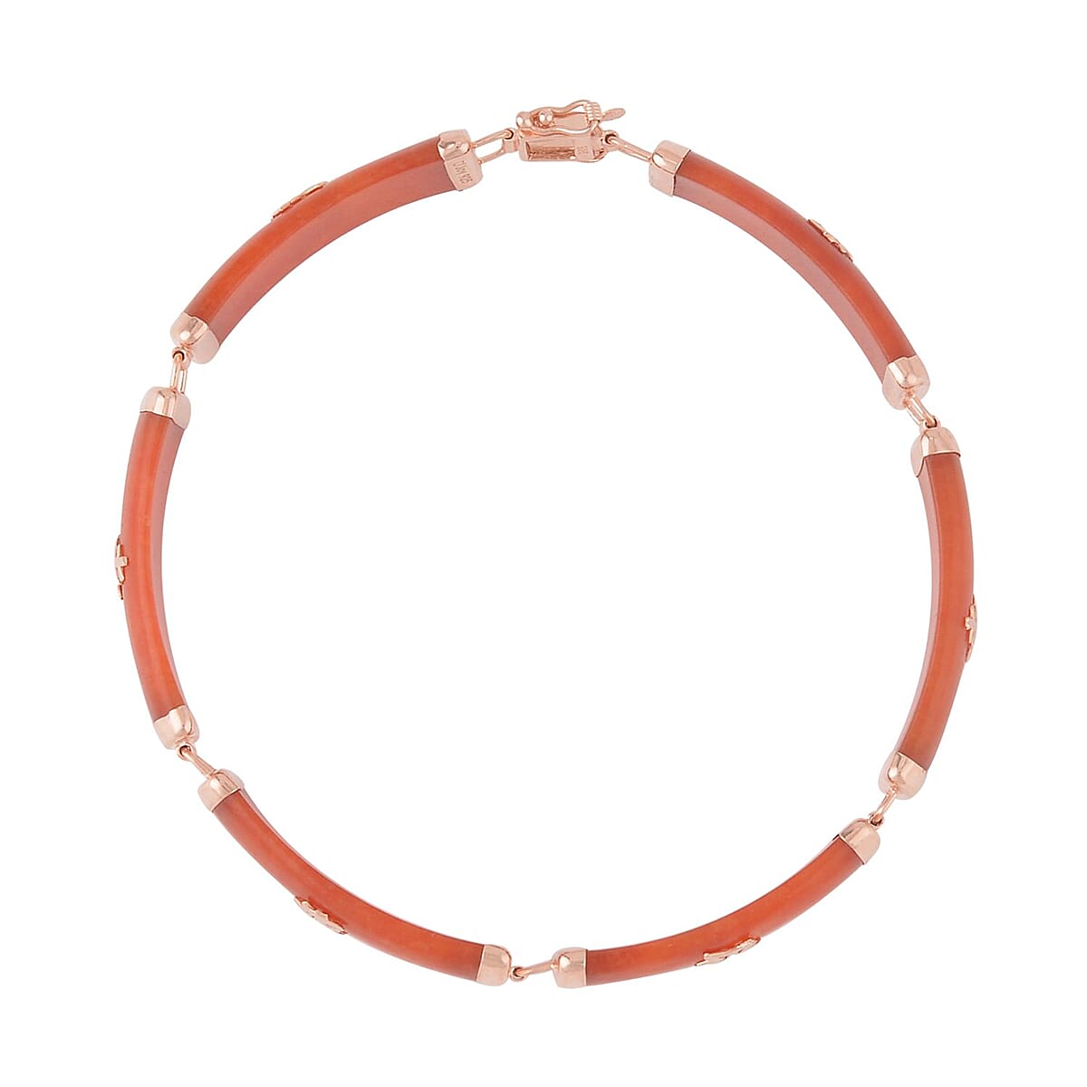 Red Jade (D) Station Bracelet, Red Jade Bracelet, 14K Rose Gold Over Sterling Silver Bracelet, Symbols Bracelet, Silver Station Bracelet (8.00 In) 60.00 ctw image number 3