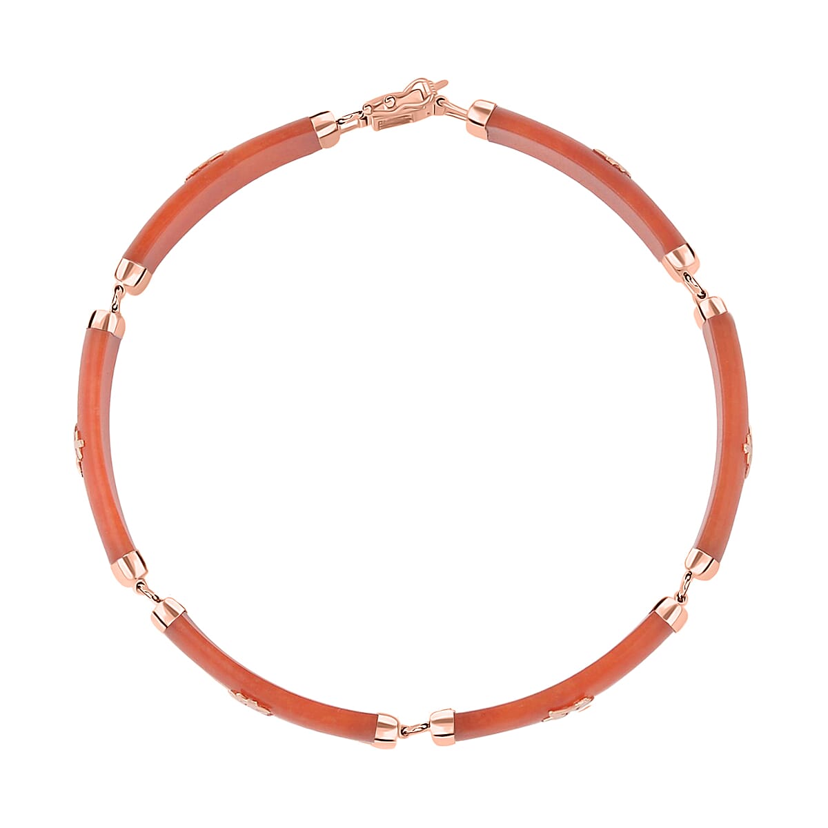 Red Jade (D) Station Bracelet, Red Jade Bracelet, 14K Rose Gold Over Sterling Silver Bracelet, Symbols Bracelet, Silver Station Bracelet (8.00 In) 60.00 ctw image number 6