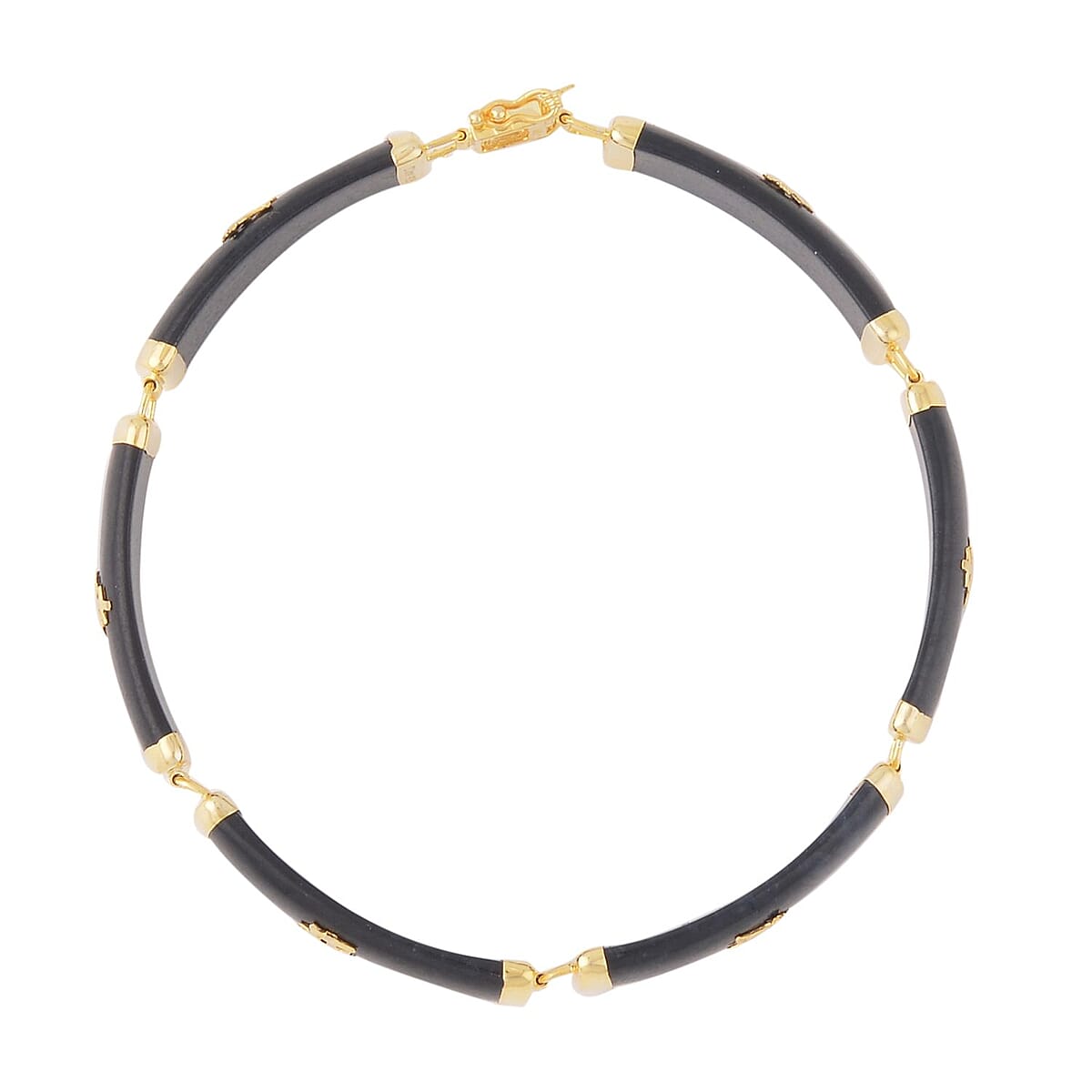 Black Jade (D) Station Bracelet , Black Jade Bracelet , 14K Yellow Gold Over Sterling Silver Bracelet , Symbols Bracelet , Silver Station Bracelet (6.00 In) 60.00 ctw image number 3