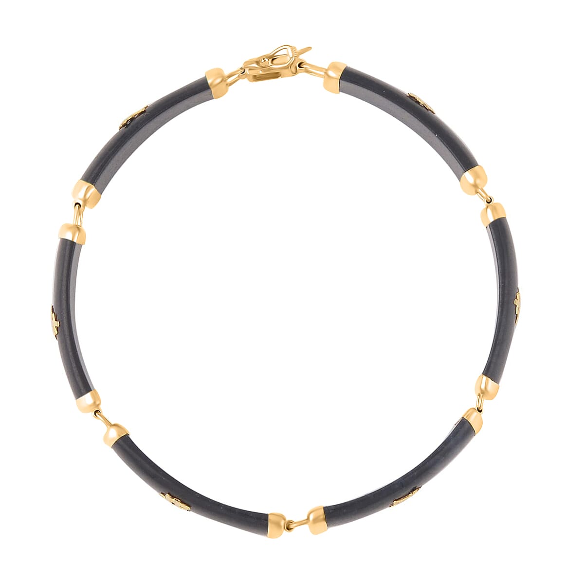 Black Jade (D) Station Bracelet , Black Jade Bracelet , 14K Yellow Gold Over Sterling Silver Bracelet , Symbols Bracelet , Silver Station Bracelet (6.00 In) 60.00 ctw image number 6