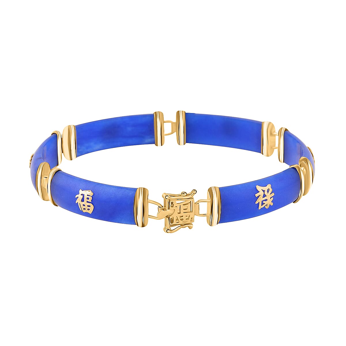 Blue Jade Station Bracelet , Blue Jade Bracelet , 14K Yellow Gold Over Sterling Silver Bracelet , Symbols Bracelet , Silver Station Bracelet (7.25 In) 60.00 ctw image number 5