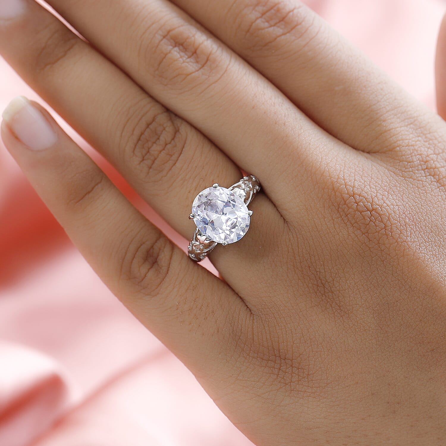 Karis Simulated Diamond Solitaire Ring in Platinum Bond (Size 9.0) 8.00 ctw