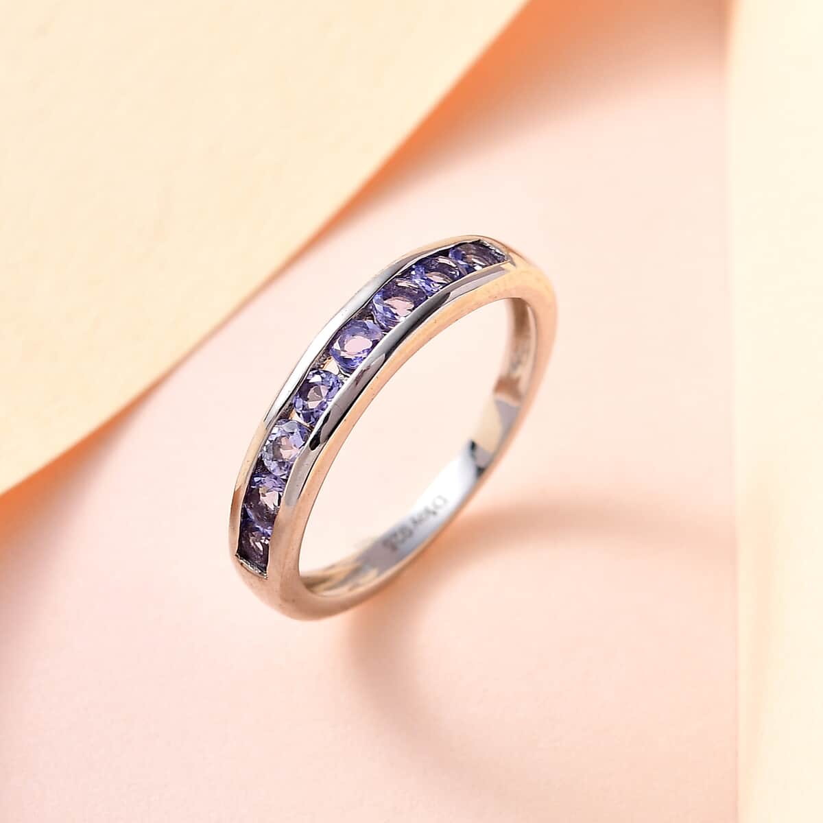 Tanzanite Half Eternity Ring in Platinum Over Sterling Silver 0.60 ctw image number 1