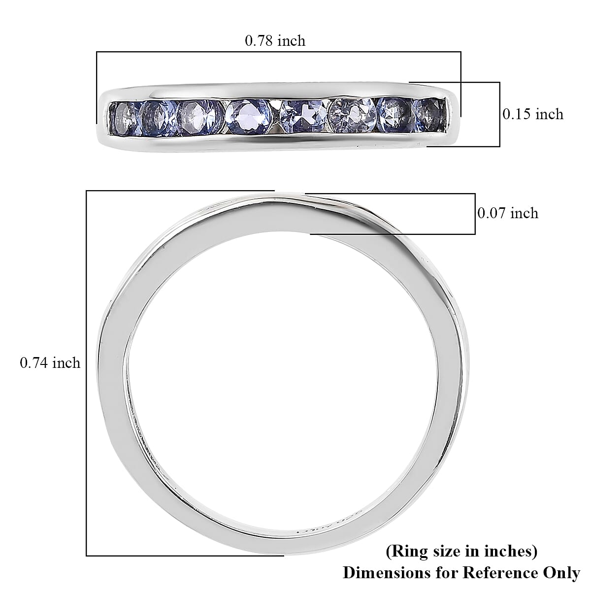 Tanzanite Half Eternity Ring in Platinum Over Sterling Silver (Size 10.0) 0.60 ctw