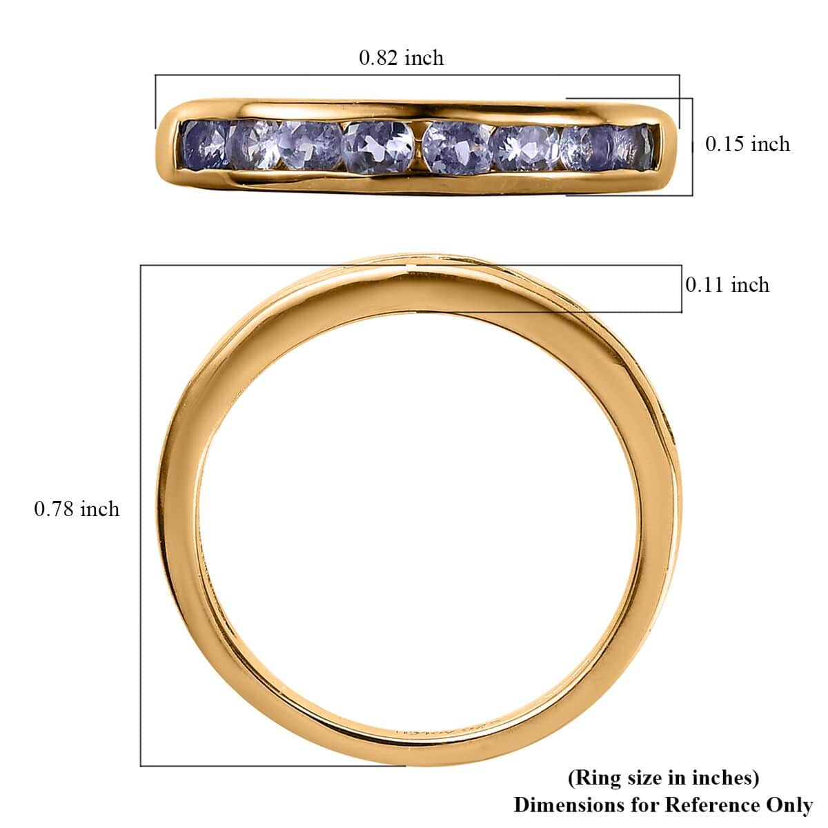 Tanzanite Half Eternity Band Ring in Vermeil Yellow Gold Over Sterling Silver (Size 6.0) 0.60 ctw image number 5