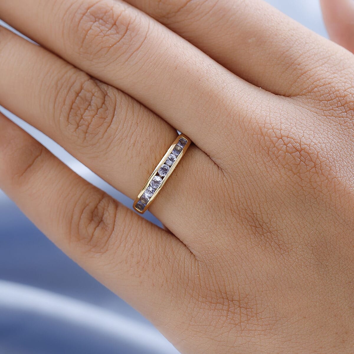 Tanzanite Half Eternity Band Ring in Vermeil Yellow Gold Over Sterling Silver (Size 7.0) 0.60 ctw image number 2