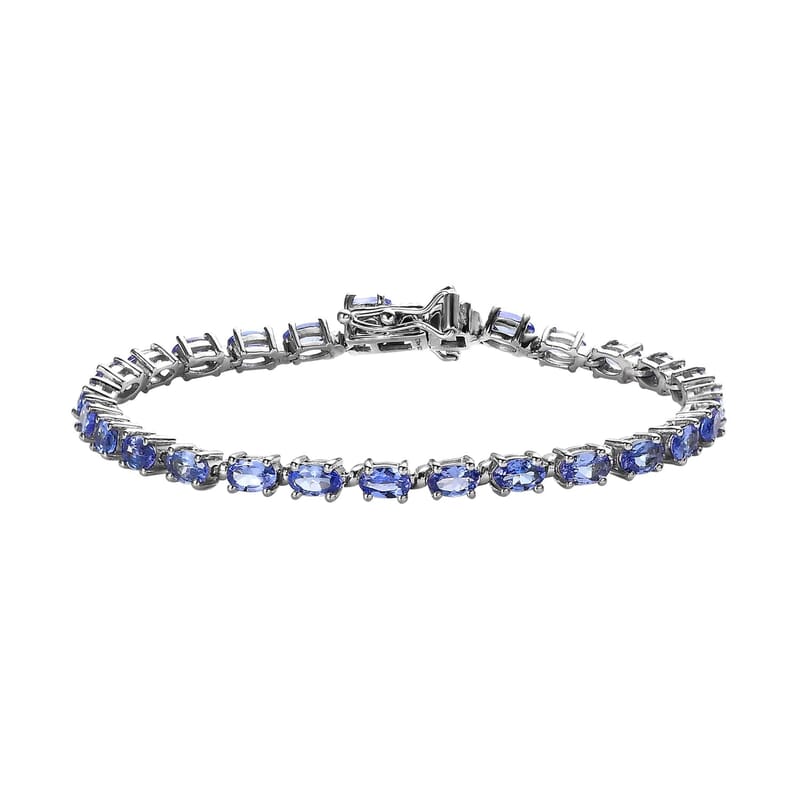Premium Tanzanite Tennis Bracelet in Platinum Over Sterling Silver (6.50 In) 6.15 ctw