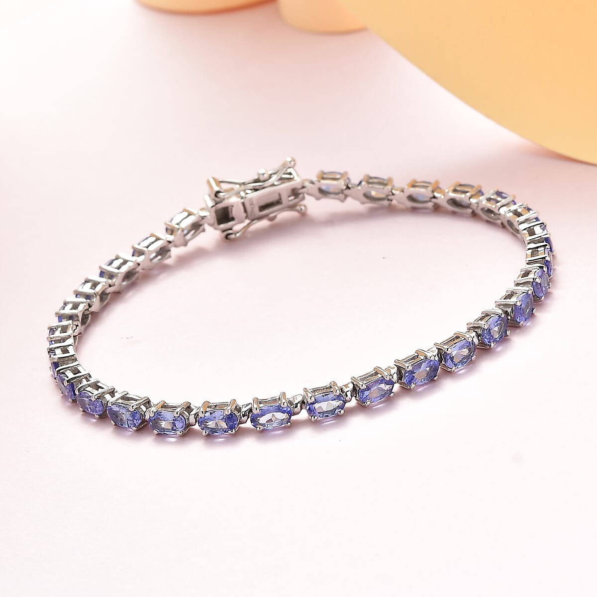 Premium Tanzanite Tennis Bracelet in Platinum Over Sterling Silver (7.25 In) 6.40 ctw image number 1