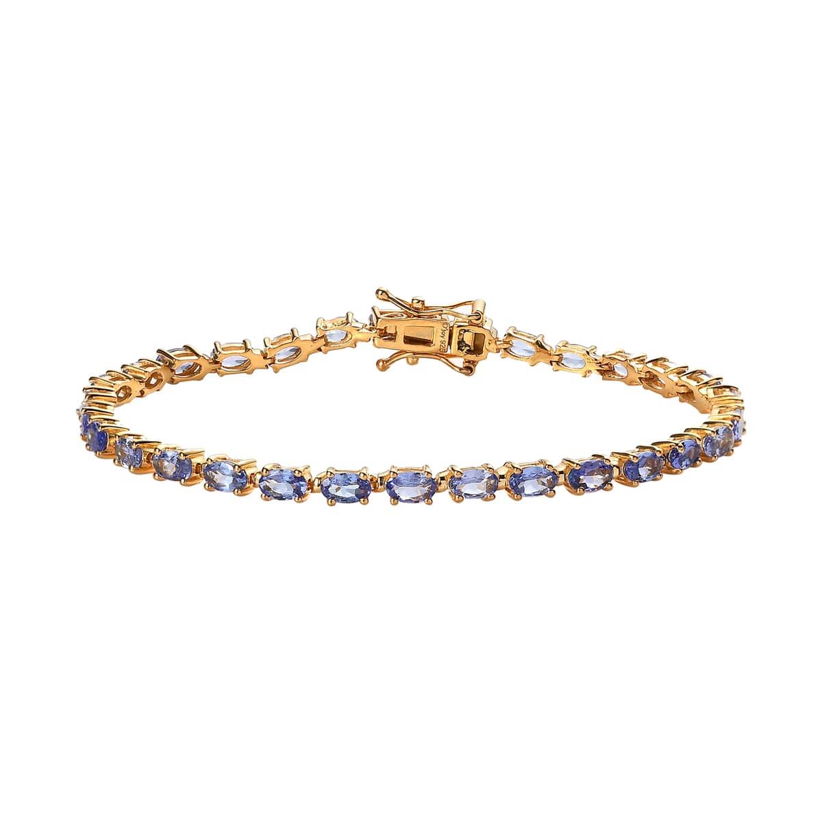 Premium Tanzanite Tennis Bracelet in Vermeil Yellow Gold Over Sterling Silver (7.25 In) 6.40 ctw image number 0