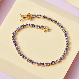 Premium Tanzanite 6.40 ctw Tennis Bracelet in Vermeil Yellow Gold Over Sterling Silver (7.25 In)