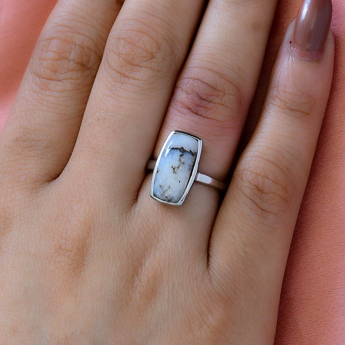 Dendritic Agate Solitaire Ring in Stainless Steel (Size 6.0) 5.10 ctw image number 3