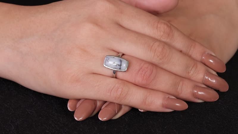 Dendritic Agate Solitaire Ring in Stainless Steel (Size 6.0) 5.10 ctw