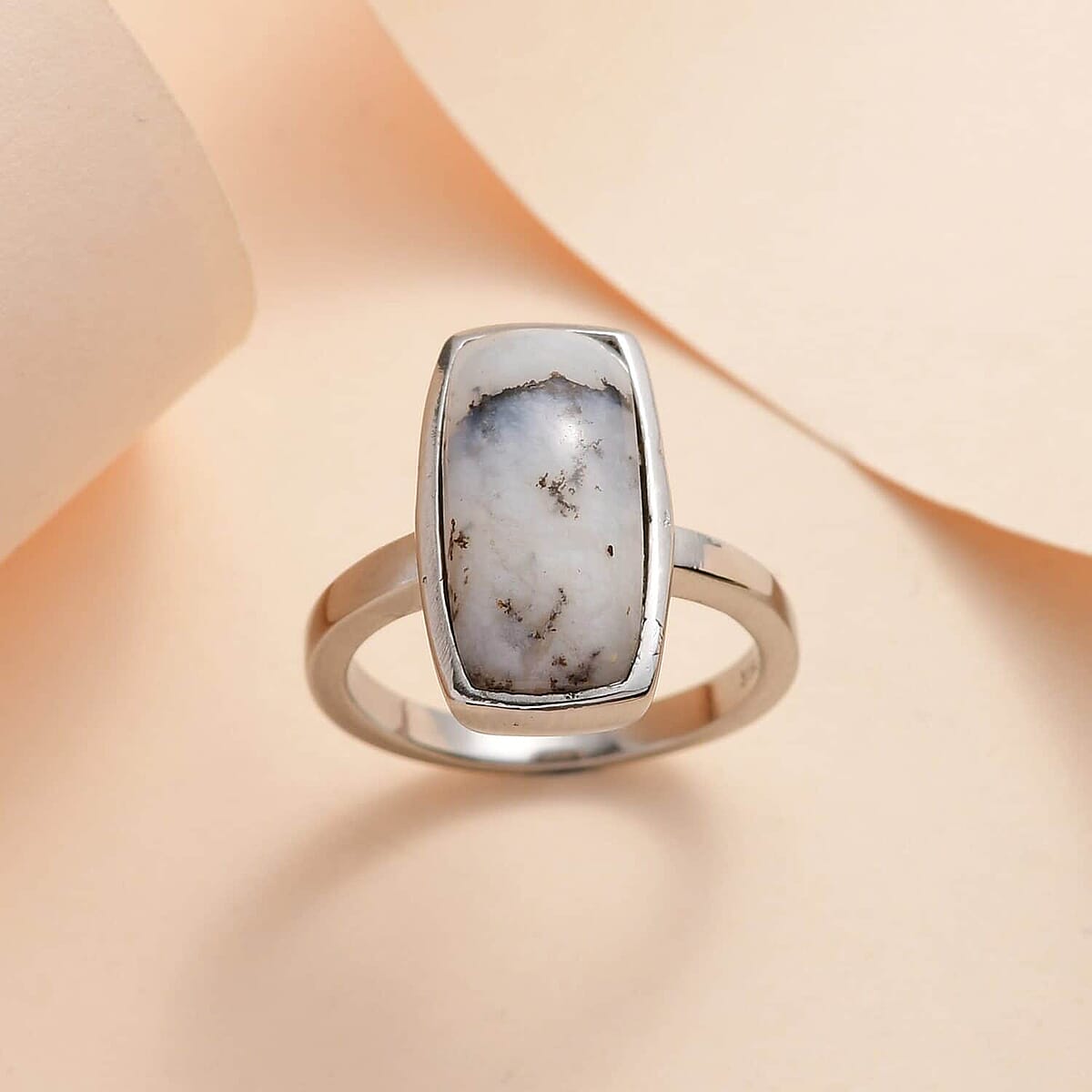 Dendritic Agate 5.10 ctw Solitaire Ring in Stainless Steel (Size 9.0) image number 2