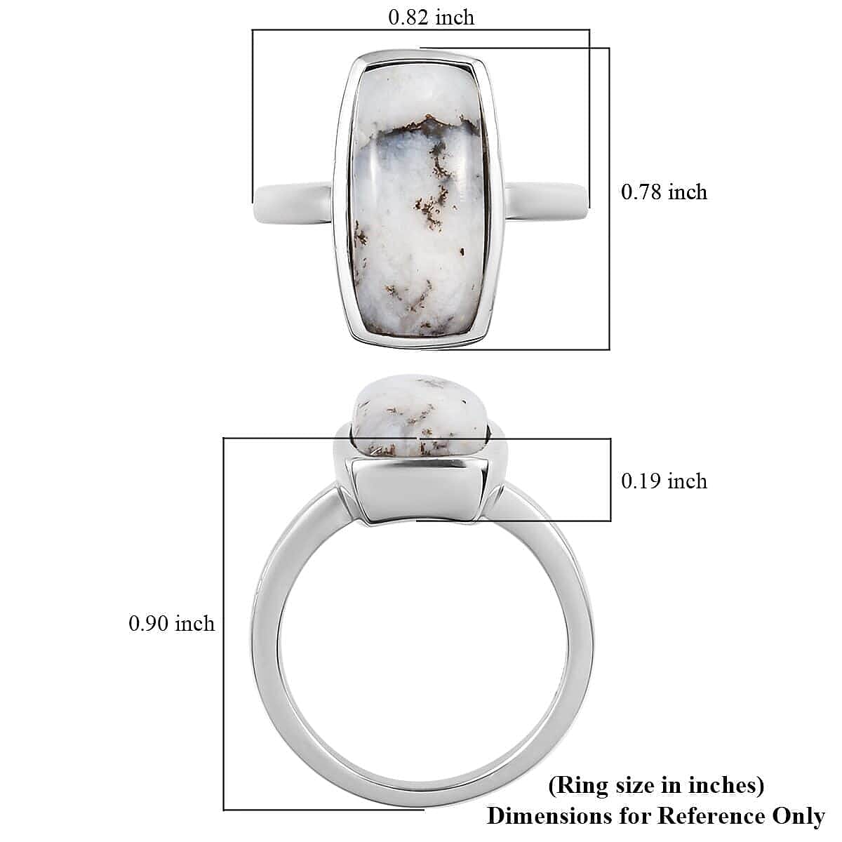 Dendritic Agate 5.10 ctw Solitaire Ring in Stainless Steel (Size 9.0) image number 7