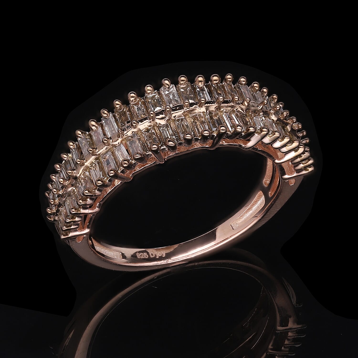 Natural Champagne Diamond Ring in Vermeil Rose Gold Over Sterling Silver (Size 5.0) 1.00 ctw
