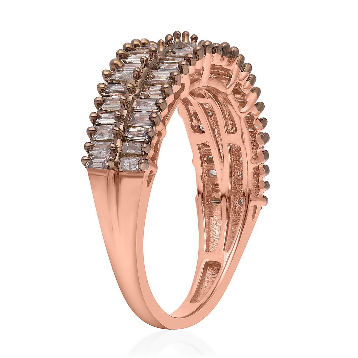 Natural Champagne Diamond Ring in Vermeil Rose Gold Over Sterling Silver (Size 5.0) 1.00 ctw