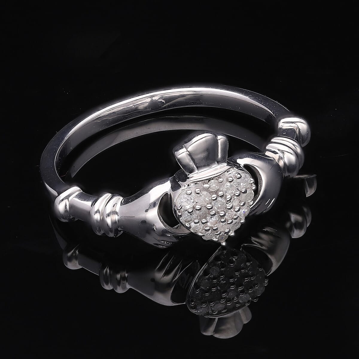 Diamond Claddagh Ring in Platinum Over Sterling Silver 0.15 ctw image number 1