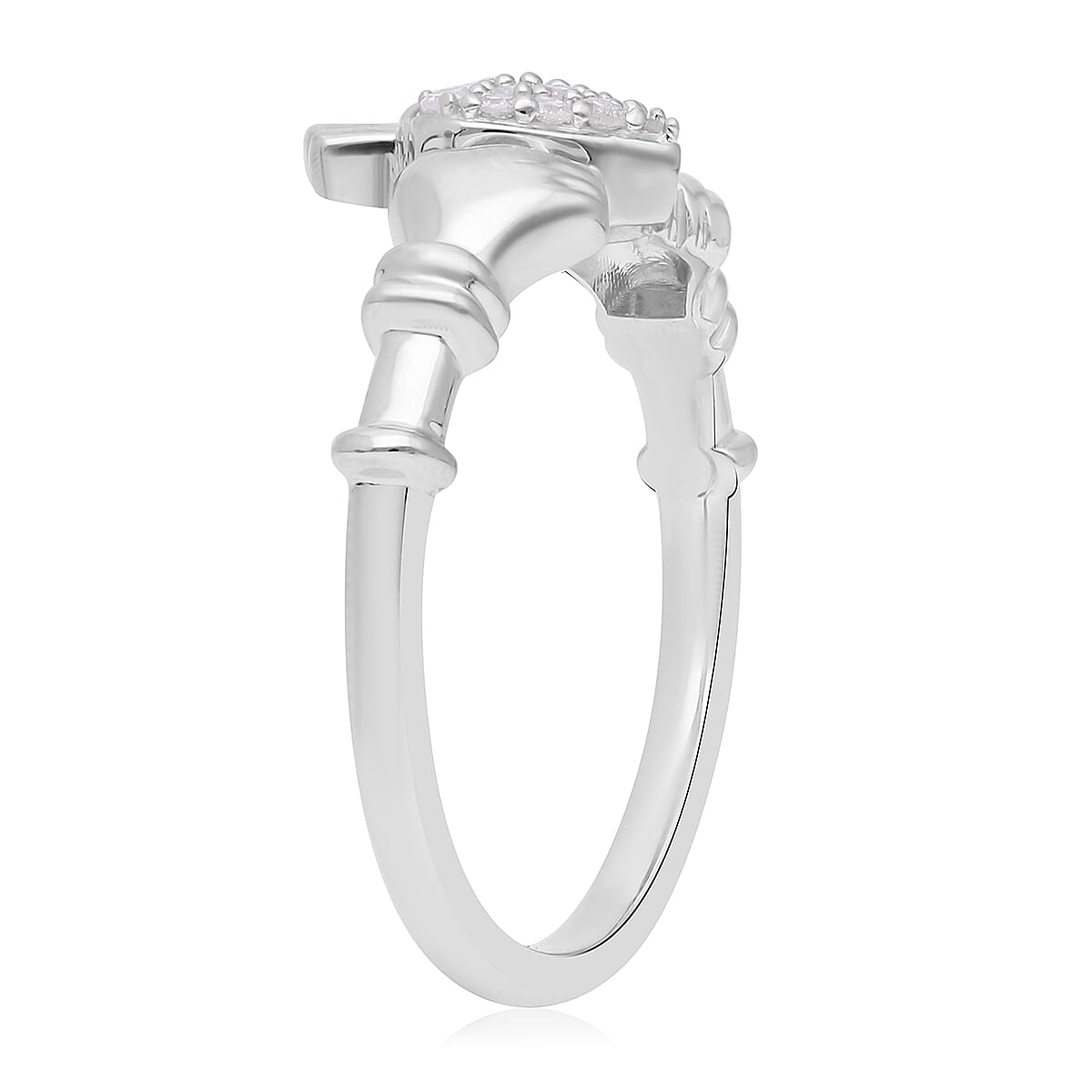 Diamond Claddagh Ring in Platinum Over Sterling Silver (Size 8.0) 0.15 ctw image number 2