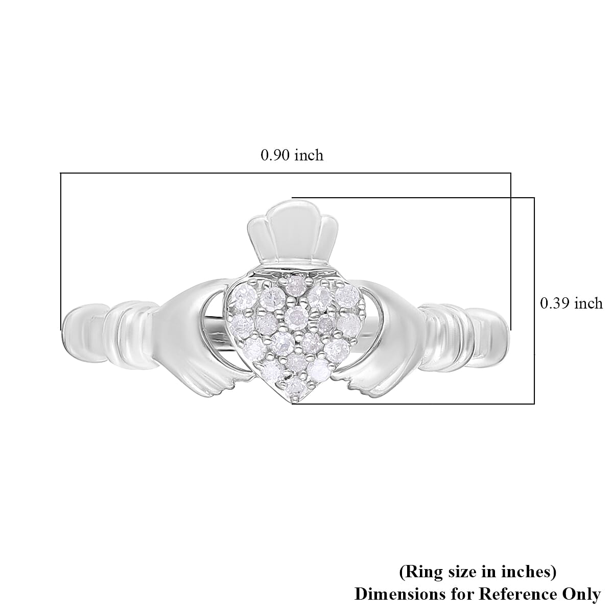 Diamond Claddagh Ring in Platinum Over Sterling Silver (Size 8.0) 0.15 ctw image number 4