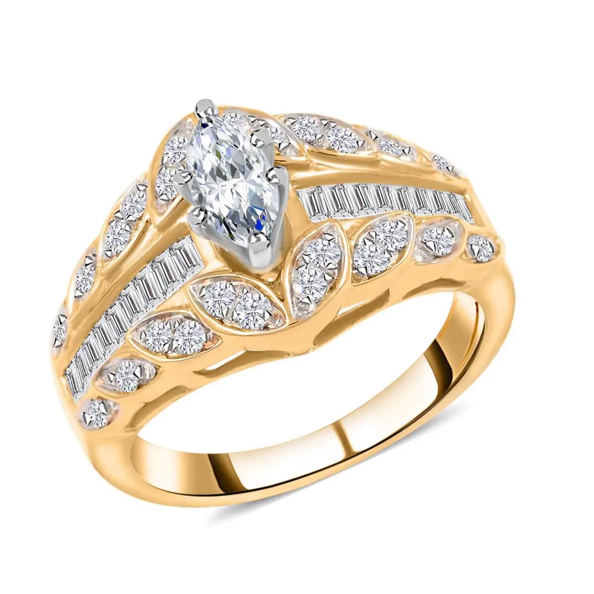 The Royal Navette 10K Yellow Gold White Diamond (G-H, I2) Ring (Size 7.0) (5.40 g) 1.00 ctw image number 0