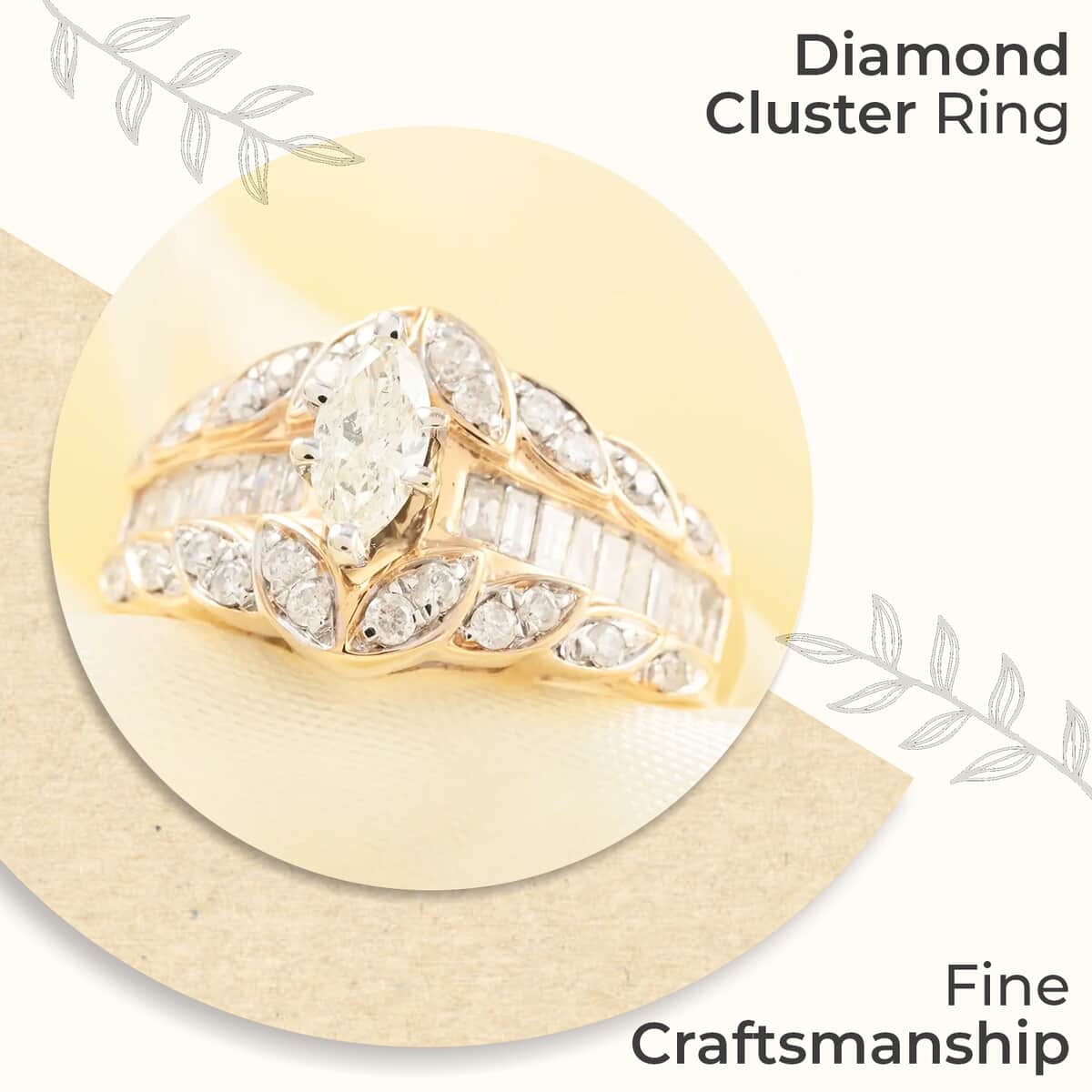 The Royal Navette 10K Yellow Gold White Diamond (G-H, I2) Ring (Size 7.0) (5.40 g) 1.00 ctw image number 1