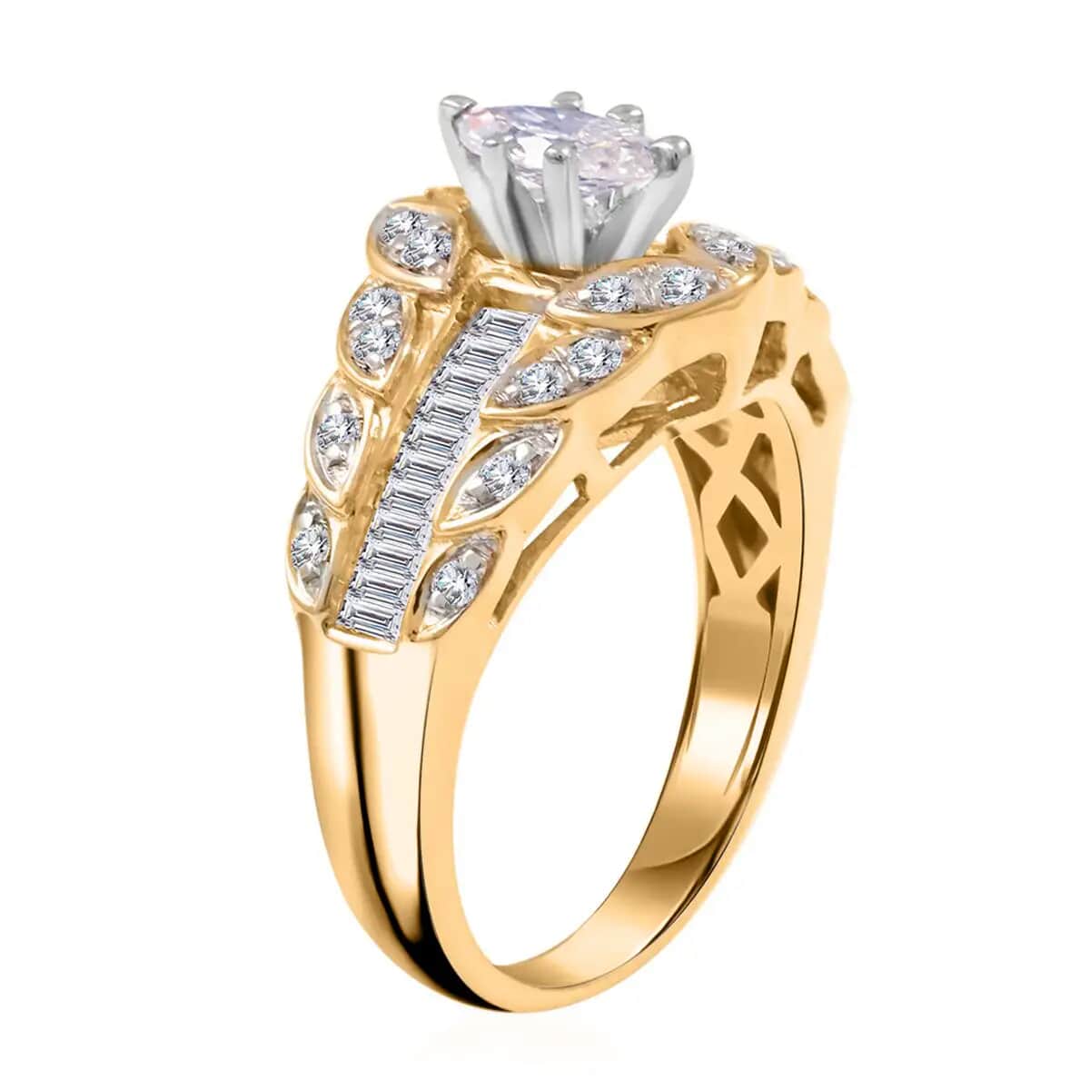 The Royal Navette 10K Yellow Gold White Diamond (G-H, I2) Ring (Size 7.0) (5.40 g) 1.00 ctw image number 4