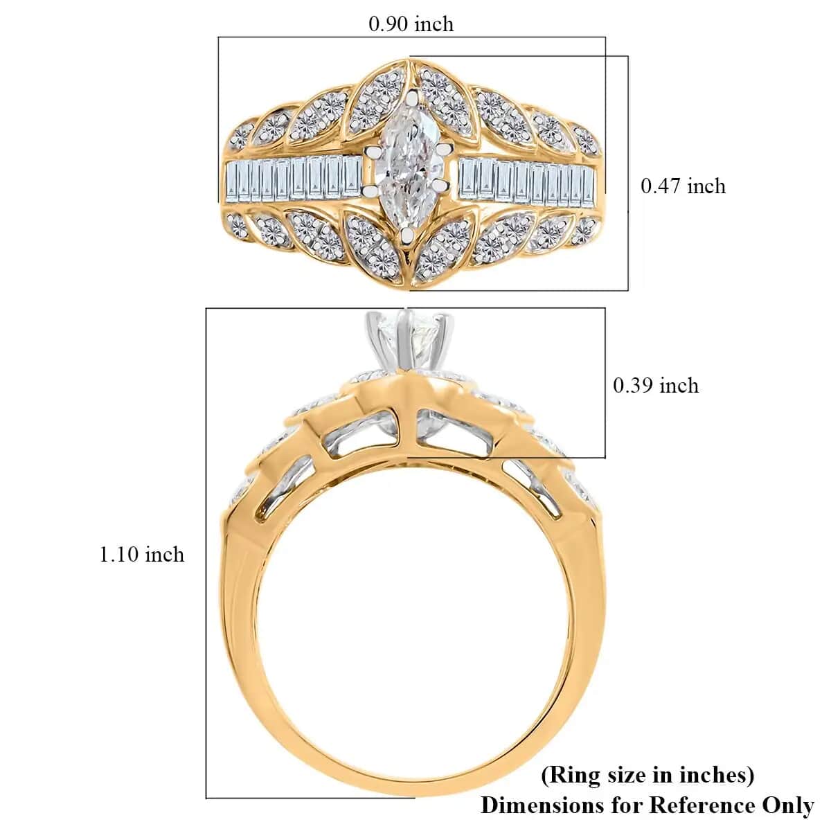 The Royal Navette 10K Yellow Gold White Diamond (G-H, I2) Ring (Size 7.0) (5.40 g) 1.00 ctw image number 6