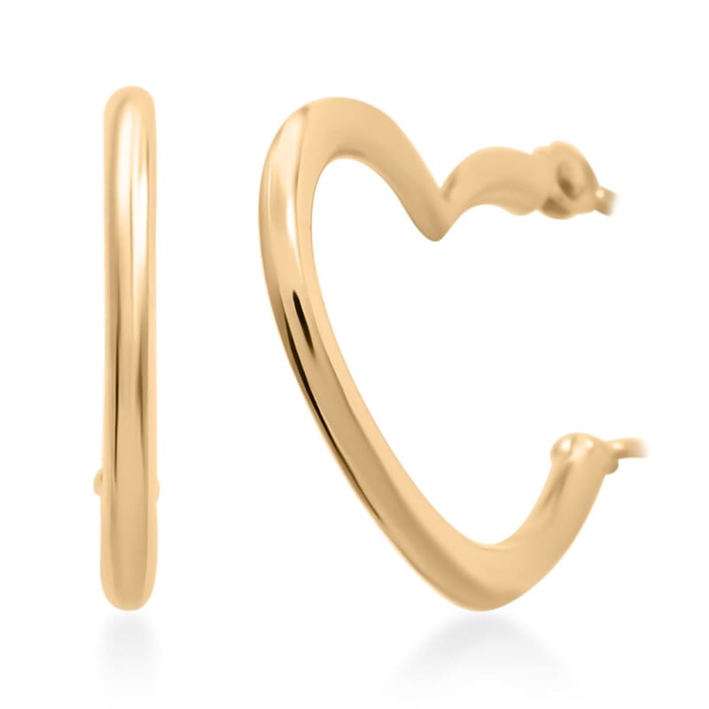 14K Yellow Gold Polished Sideways Heart Hoop Earrings
