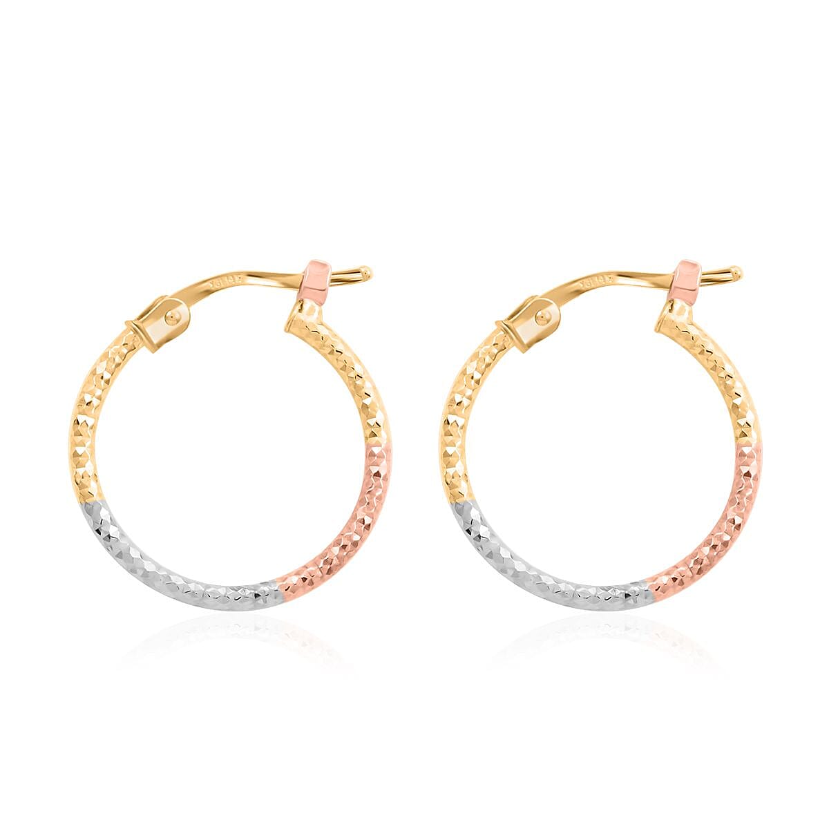 14K Tri-Color Gold Diamond Cut Hoop Earrings 1.15 Grams image number 3