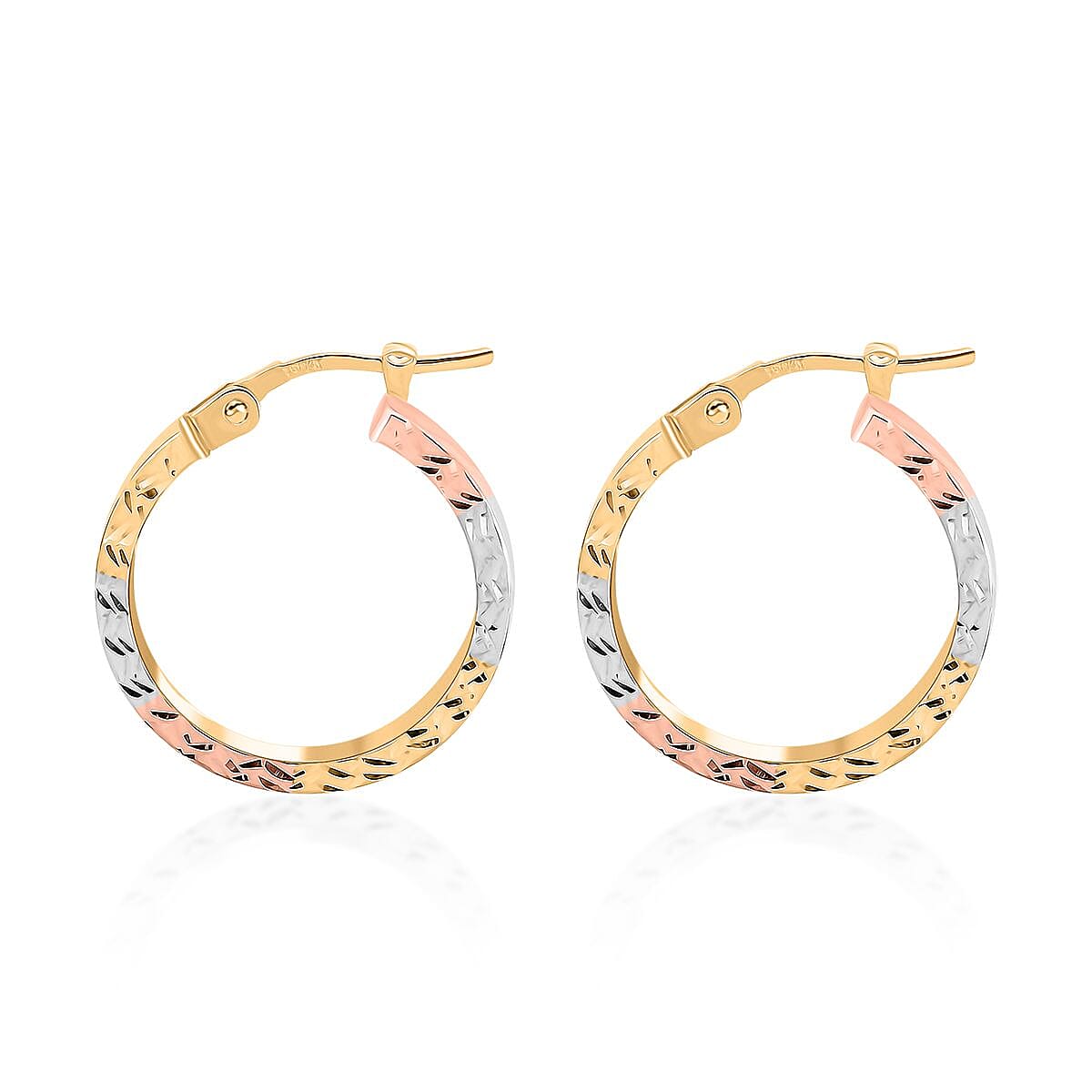 14K Tri-Color Gold Diamond Cut Hoop Earrings 1.60 Grams image number 3