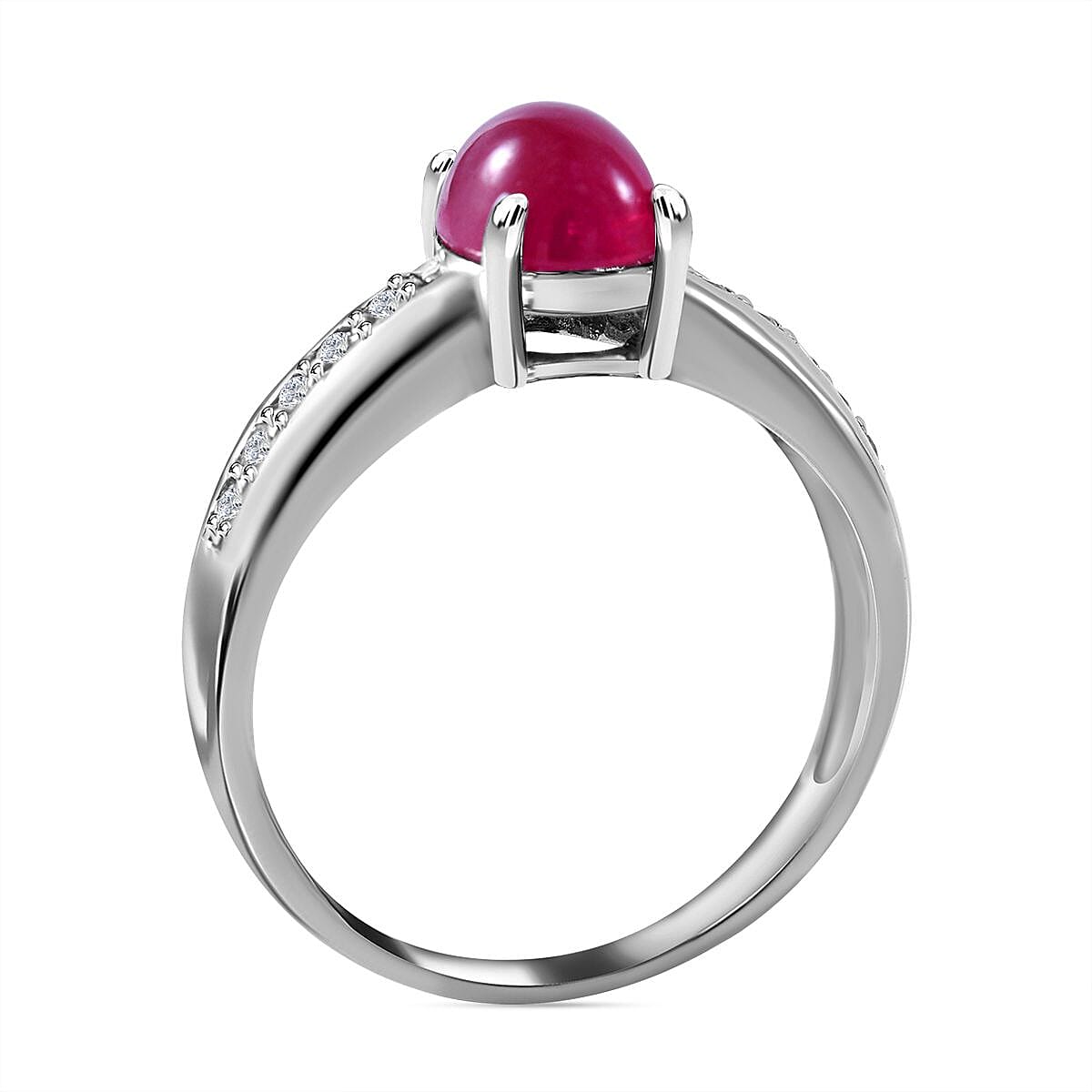 African Ruby and White Zircond 2.17 ctw Ring in Platinum Over Sterling Silver (Size 8)