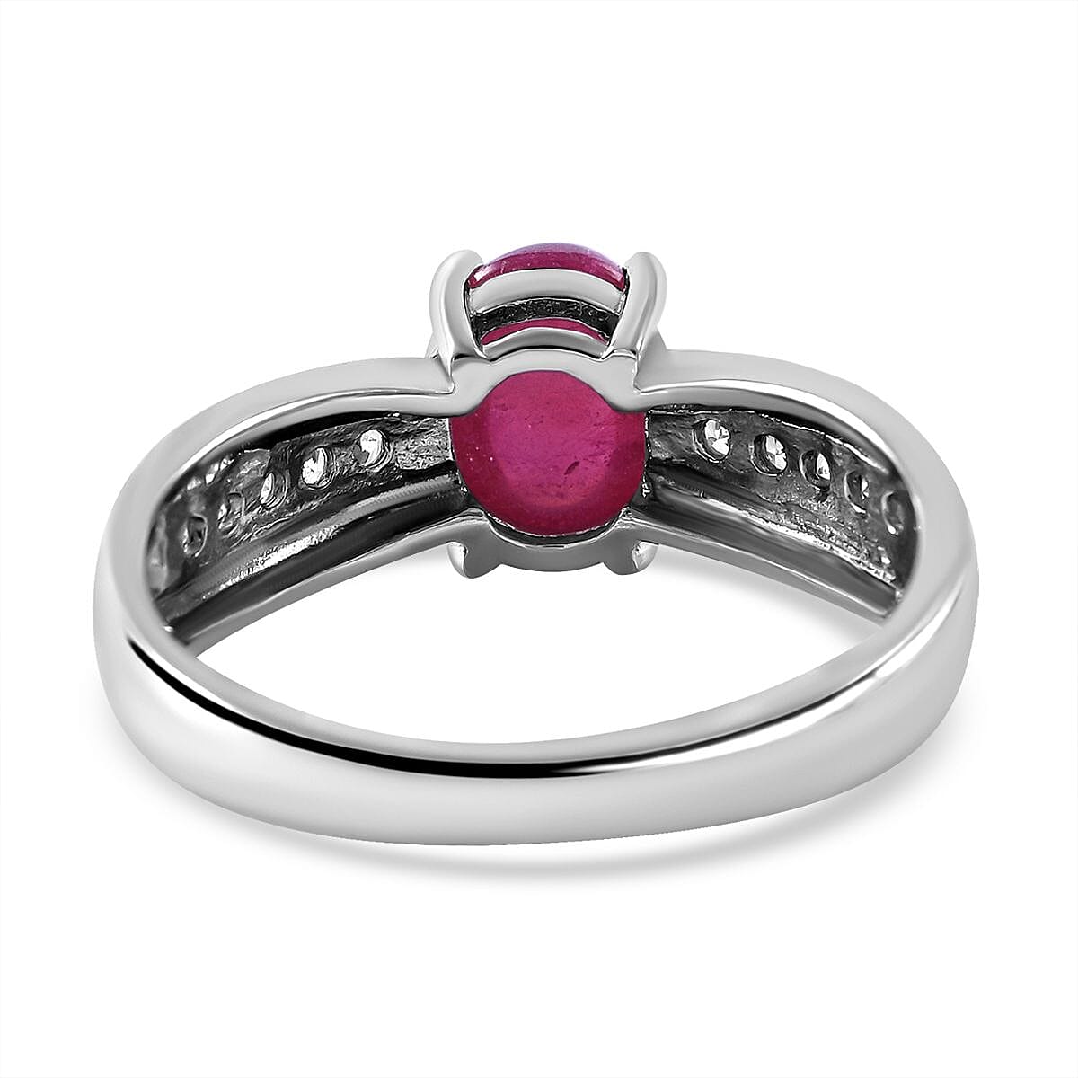 African Ruby and White Zircond 2.17 ctw Ring in Platinum Over Sterling Silver (Size 8)