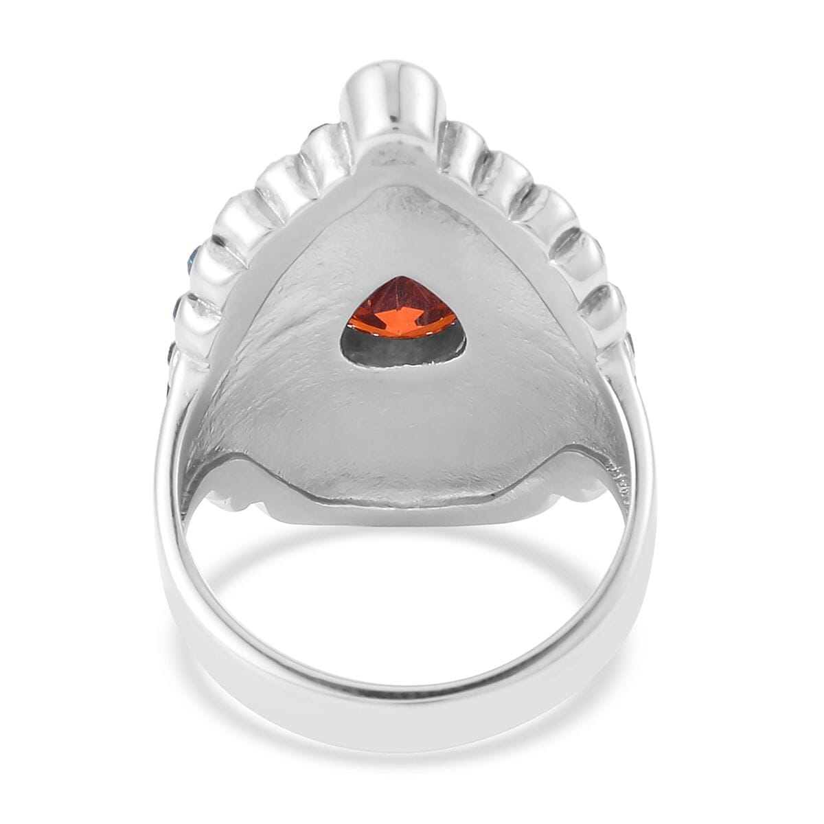 Simulated Orange Diamond and Multi Color Austrian Crystal Ring in Stainless Steel image number 4