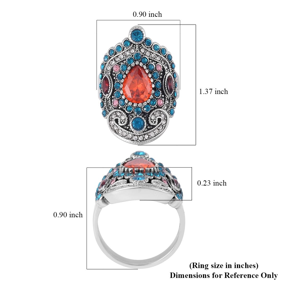 Simulated Orange Diamond and Multi Color Austrian Crystal Ring in Stainless Steel image number 5